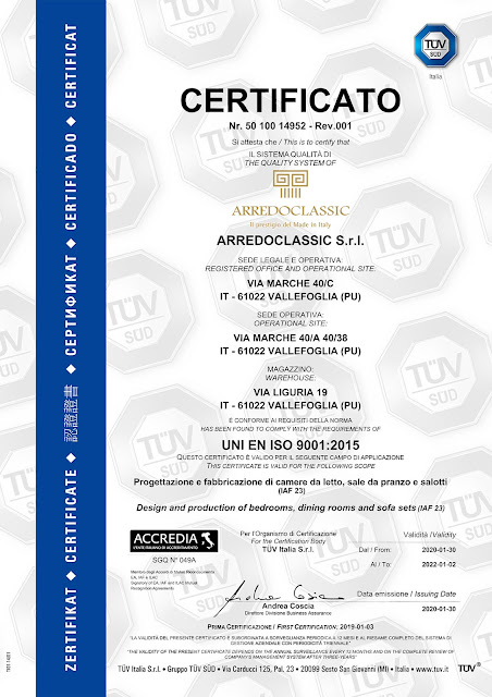 Arredoclassic vinh dự nhận chứng nhận UNI EN ISO 9001: 2015
