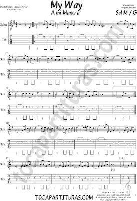  Tab Sheet music for guitar My Way in G major by Frank Sinatra A mi Manera