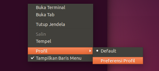Klik kanan, lalu pilih menu Preferensi profil. Klik Kanan di Terminal