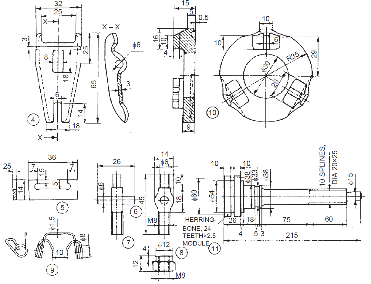 Mechanical Machine Design Single Plate Clutch 2D Drawings