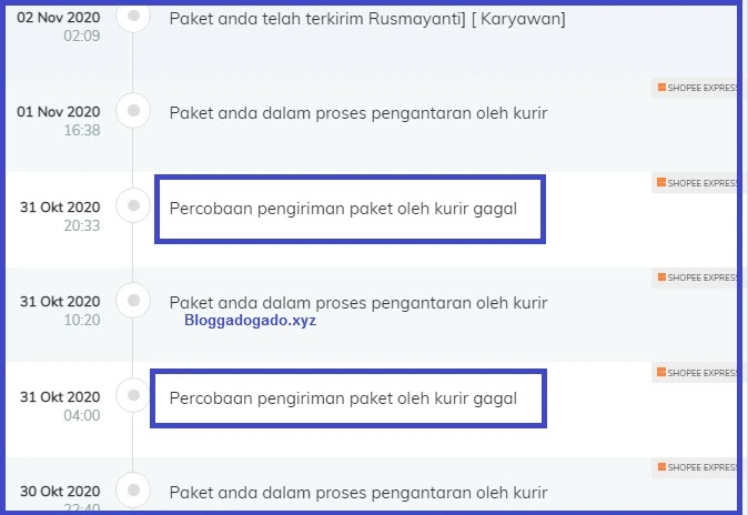 Percobaan Pengiriman Paket Oleh Kurir Gagal Shopee Express Bloggadogado
