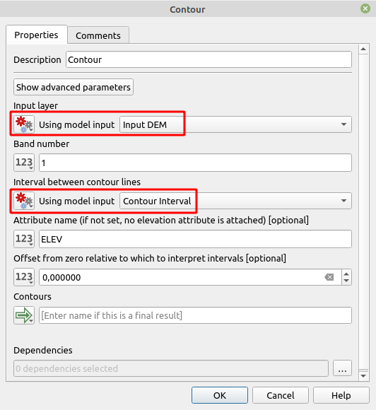 Contour tool parameter options