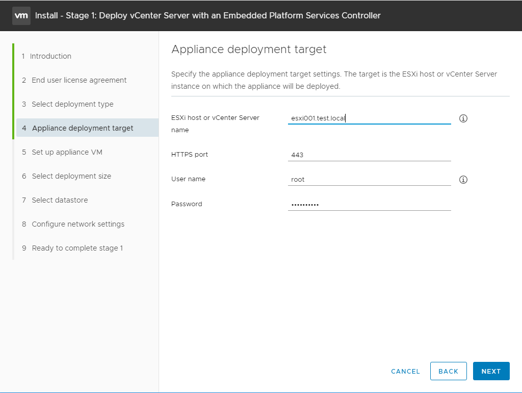 Deploy VCSA 6.7 Appliance with Embedded Platform Services Controller