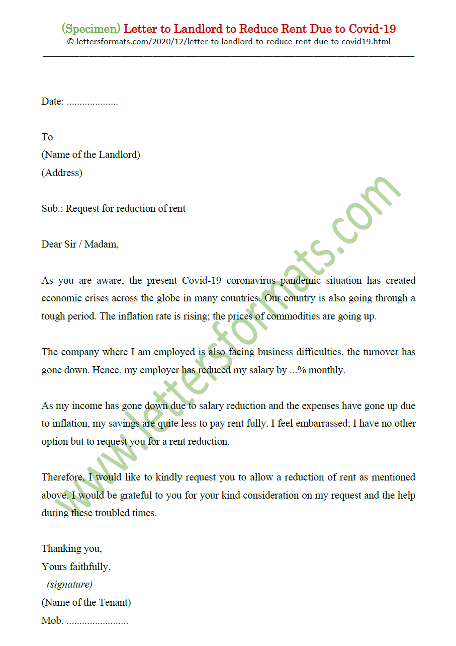 Sample Letter to Landlord to Reduce Rent Due to COVID-19