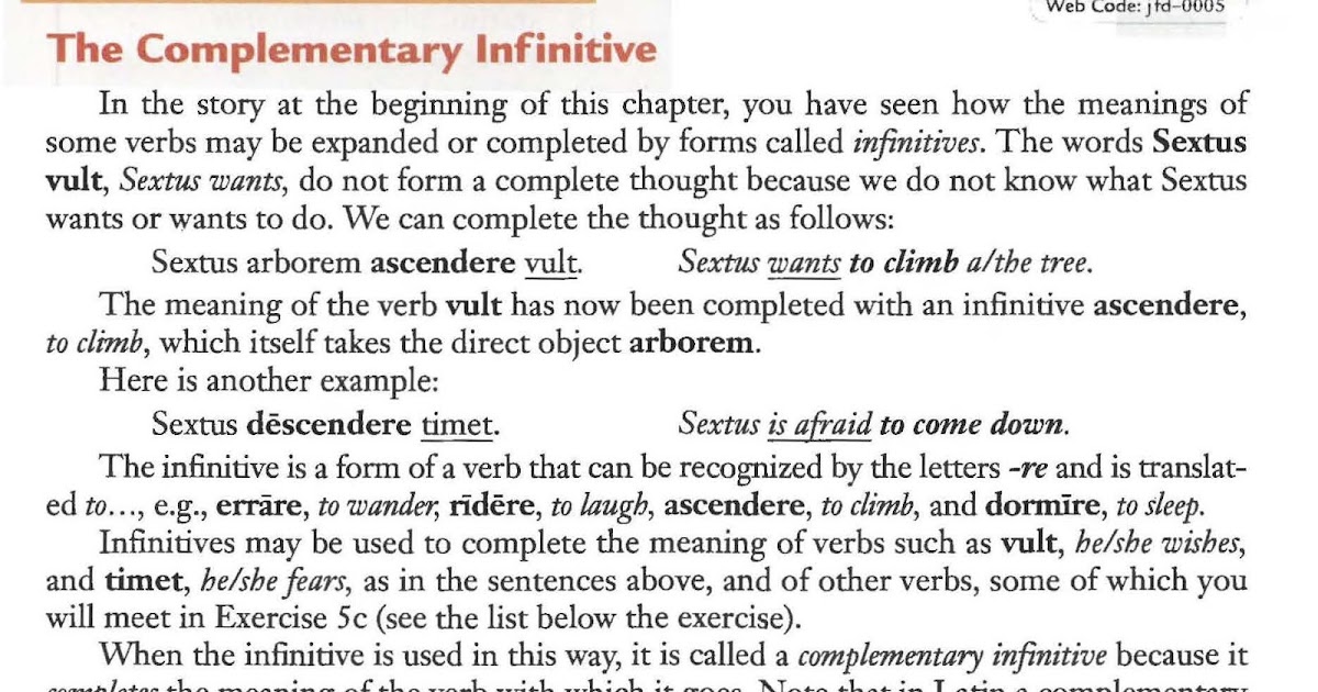 2018_2019 Latin I October 25. Chapter 05 Complementary Infinitives