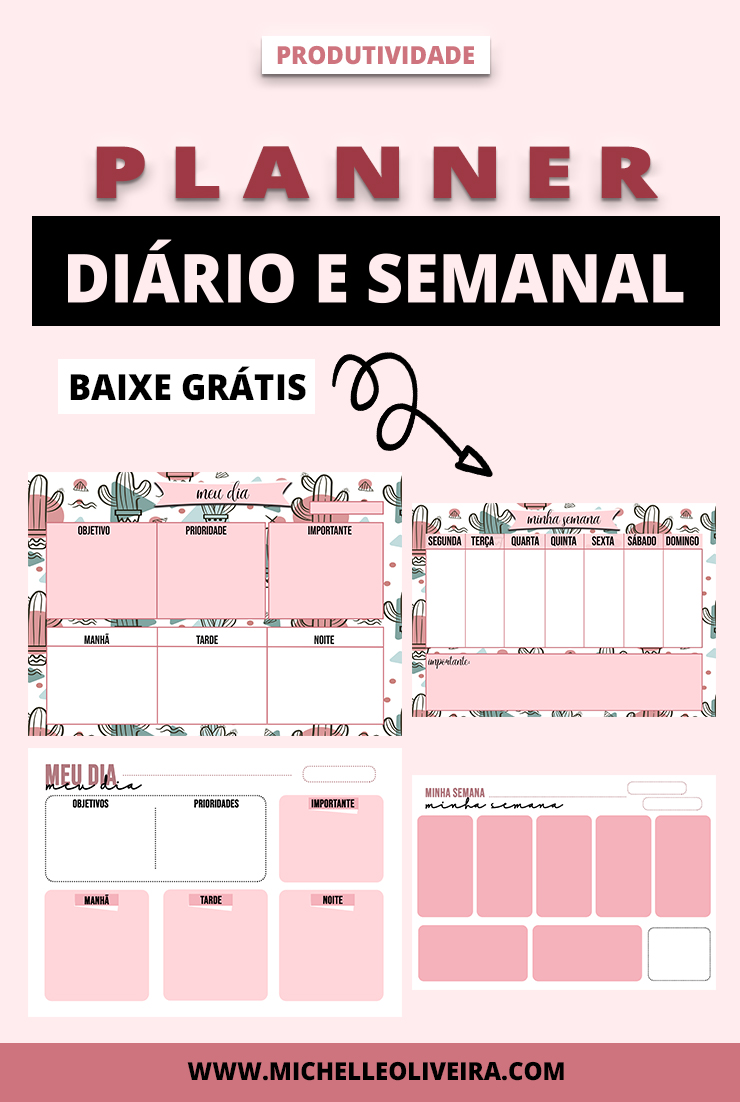 Planner diário e semanal Download gratuito Michelle Oliveira