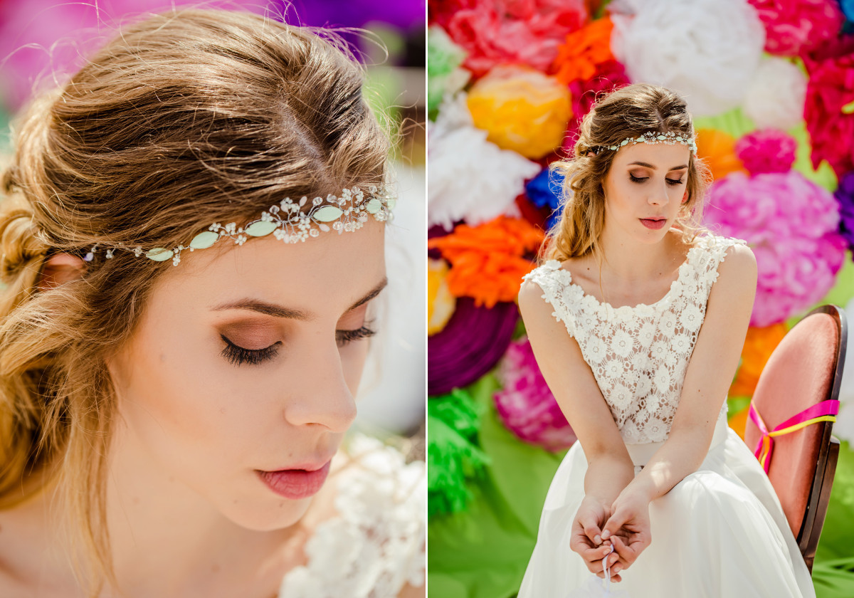 Biżuteryjny wianek ślubny w stylu boho chic. Biżuteryjny wianek ślubny w stylu boho chic.