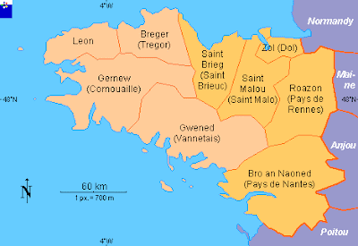 Brittany France map with sub-regions