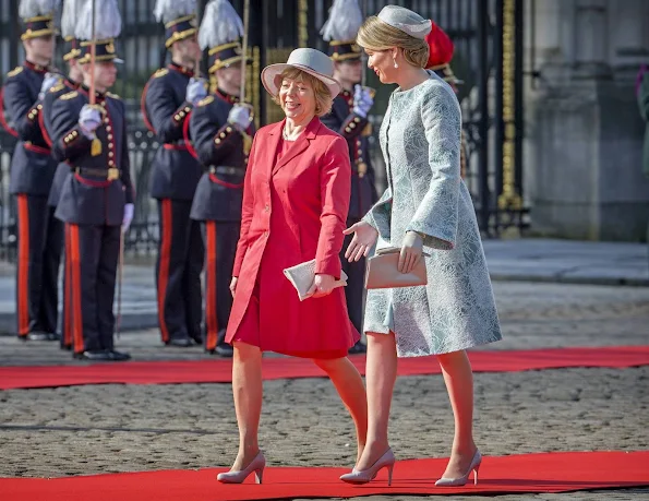 King Philippe and Queen Mathilde of Belgium welcome German President Joachim Gauck and his partner Daniela Schadt 