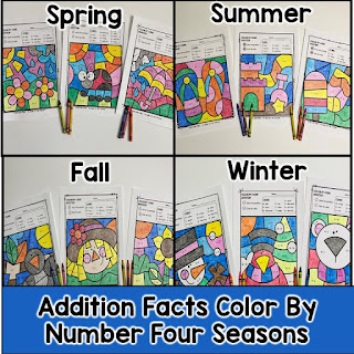 Four Seasons Color By Number Worksheets Addition