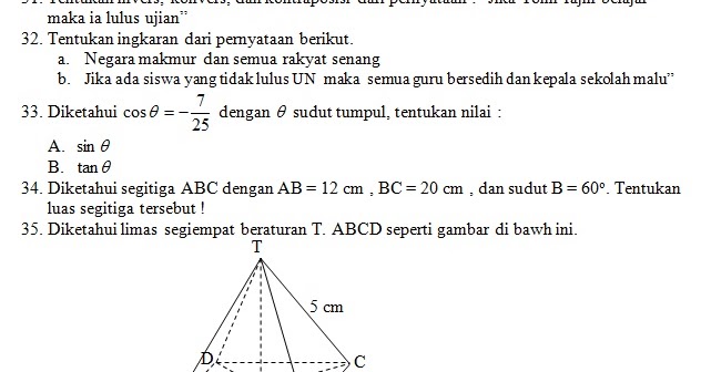 Soal UKK / UAS Matematika Kelas X XI + Kunci Jawaban