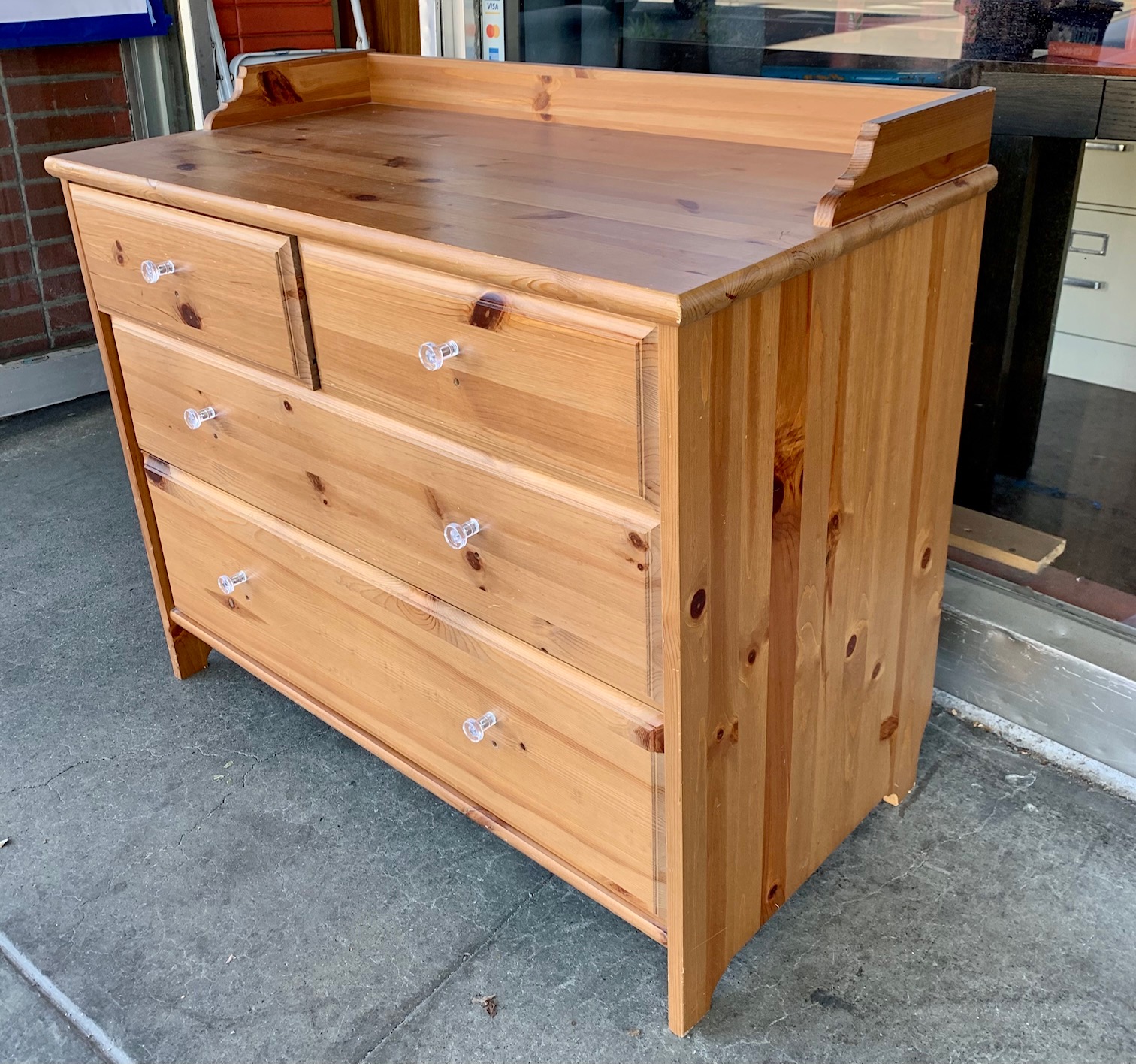 UHURU FURNITURE & COLLECTIBLES SOLD 106063 Knotty Pine 4 Drawer Dresser 37.5” L x 19.25” D x