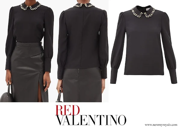Crown Princess Mary wore Red Valentino Crystal collar crepe top