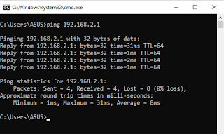 tes ping client menggunakan CMD