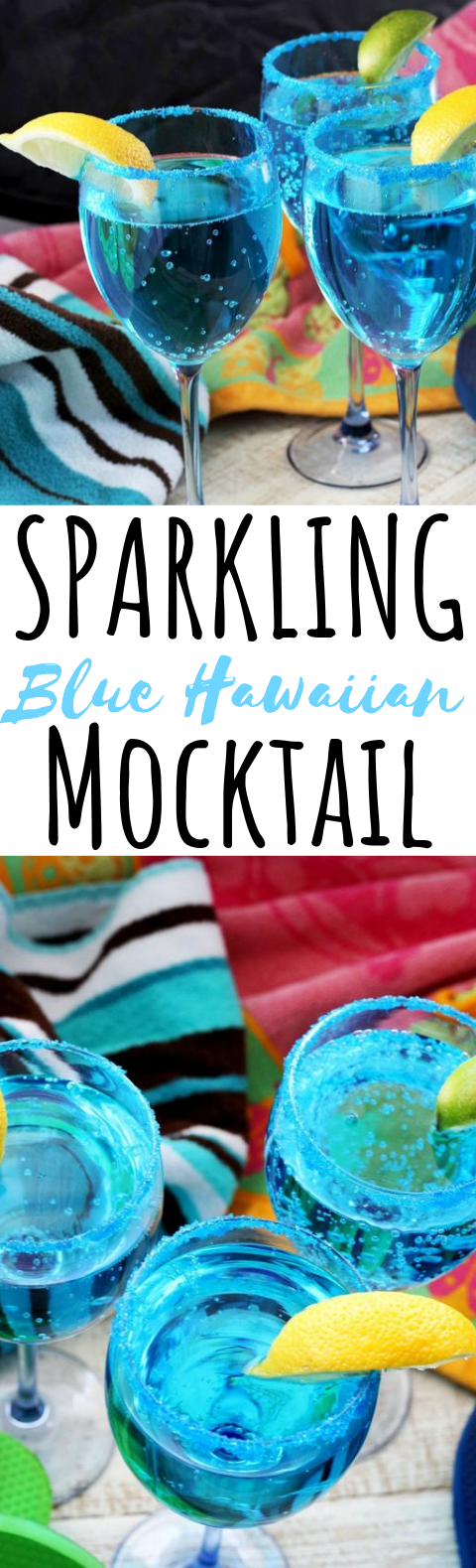 Sparkling Blue Hawaiian Mocktail #drinks #cocktails