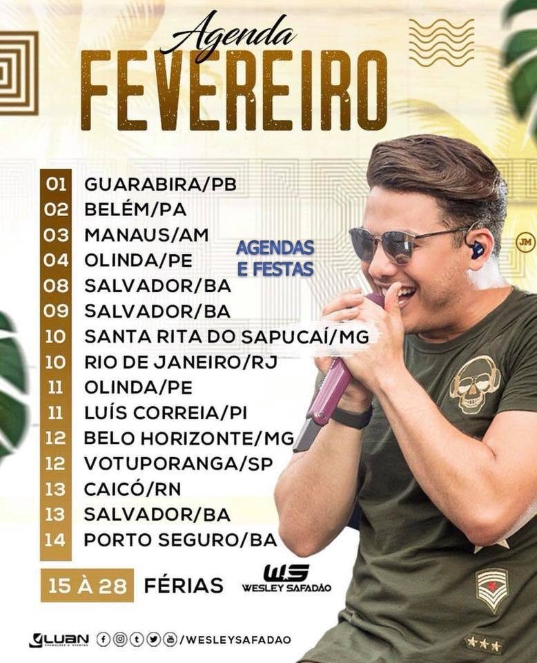 AGENDA DE SHOWS FEVEREIRO WESLEY SAFADÃO 2018 Agendas e Festas