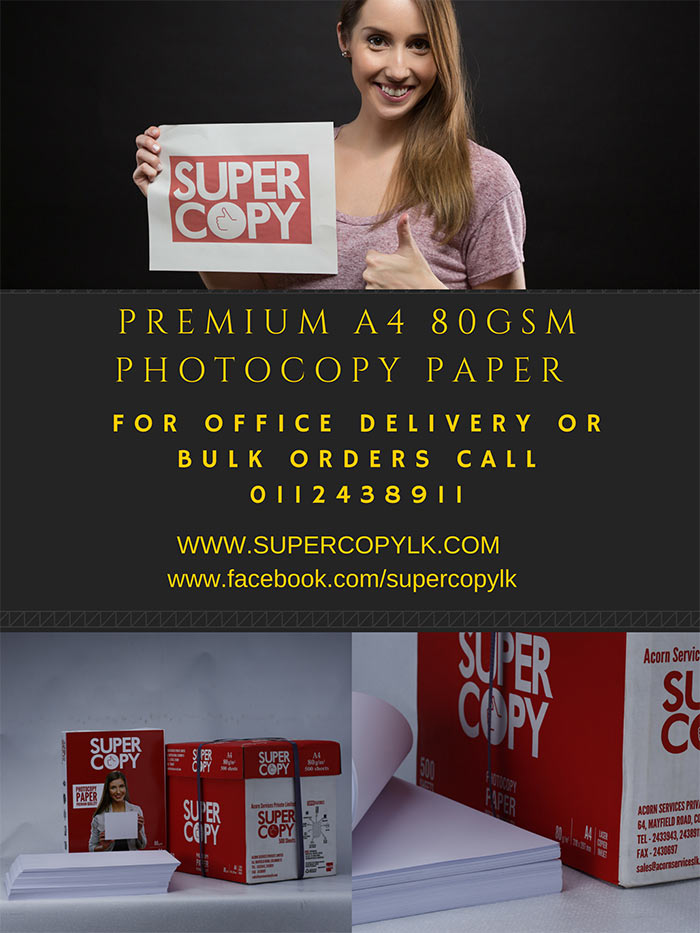 Super copy is one of two brands that are fully owned,created and trademarked by Acorn services. Acorn Services created the Supercopy brand in 2015 in order to target the growing demand for photocopy paper in Sri Lanka which is accredited to our fast growing economy. At Supercopy we believe in only the best and that is why we provide premium quality paper at competitive prices and which we believe increases your efficiency which in turn will increase your profitability.