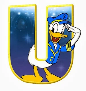 Alfabeto de personajes Disney con letras grandes U Donald. 