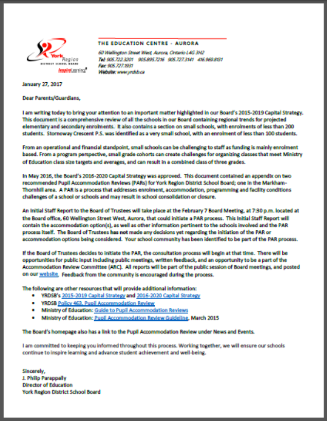 The Johnsview Village Blog PAR Letter