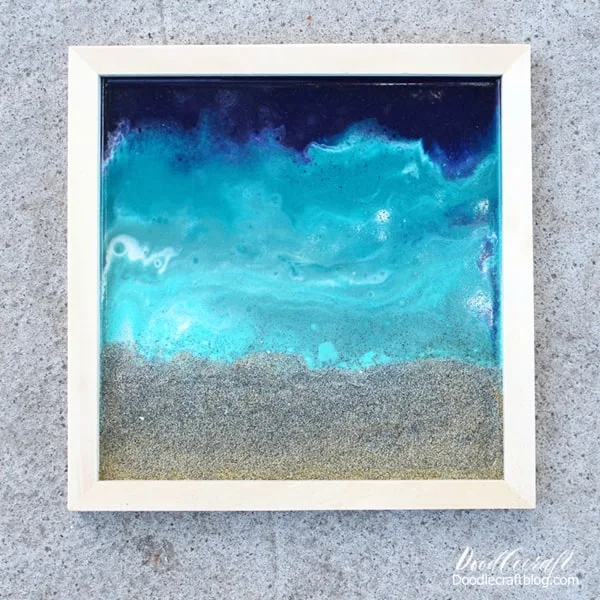 Original Epoxy Resin and Acrylic Paint Ocean Beach Art on 12 by 24