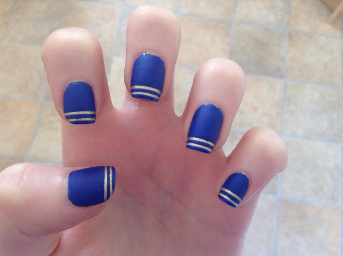 Nail Art Blue and Gold Stripey French Mani Nails!