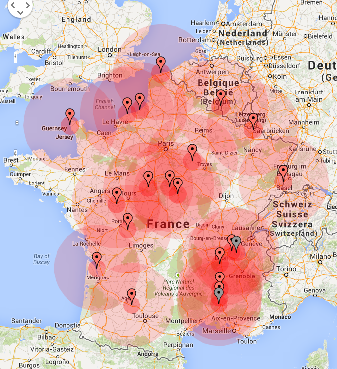 L chelle de Jacob Zones de risque nucl aire  en France 