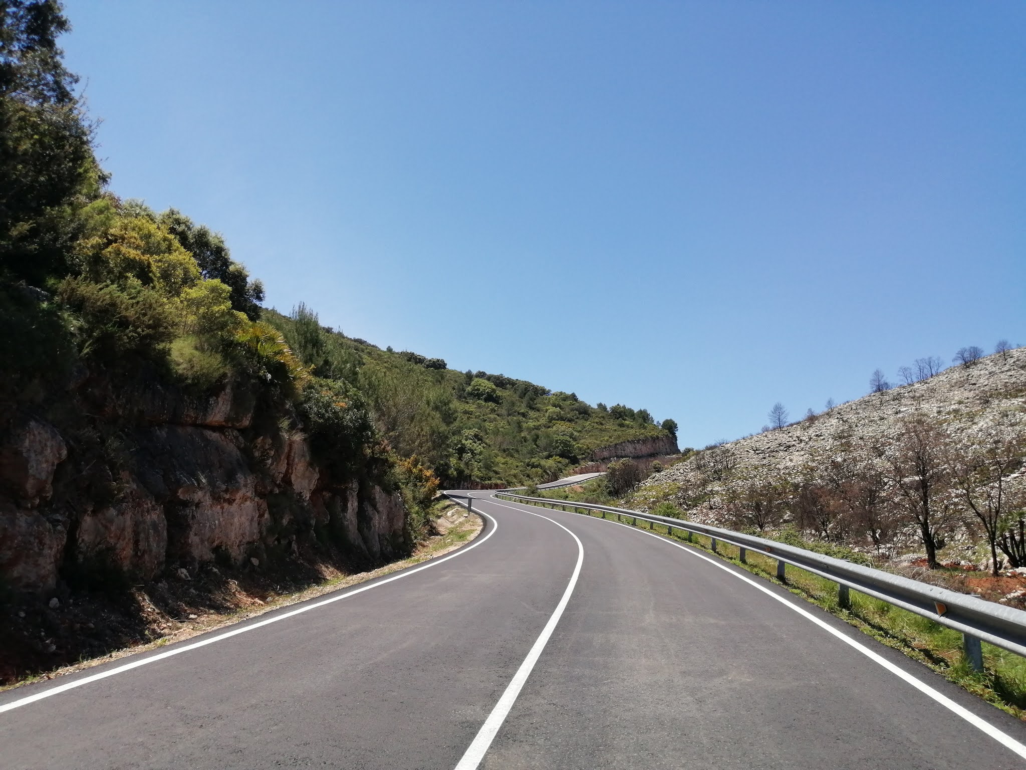Charred mountainside on the final stretch of Puerto la Llacuna, Valencia, Spain Charred mountainside on the final stretch of Puerto la Llacuna, Valencia