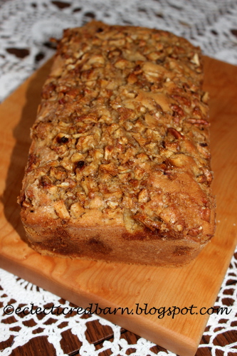 Glazed Apple and Pecan Bread. Share NOW. #dessert #breakfast #breads #apples #pecans #eclecticredbarn