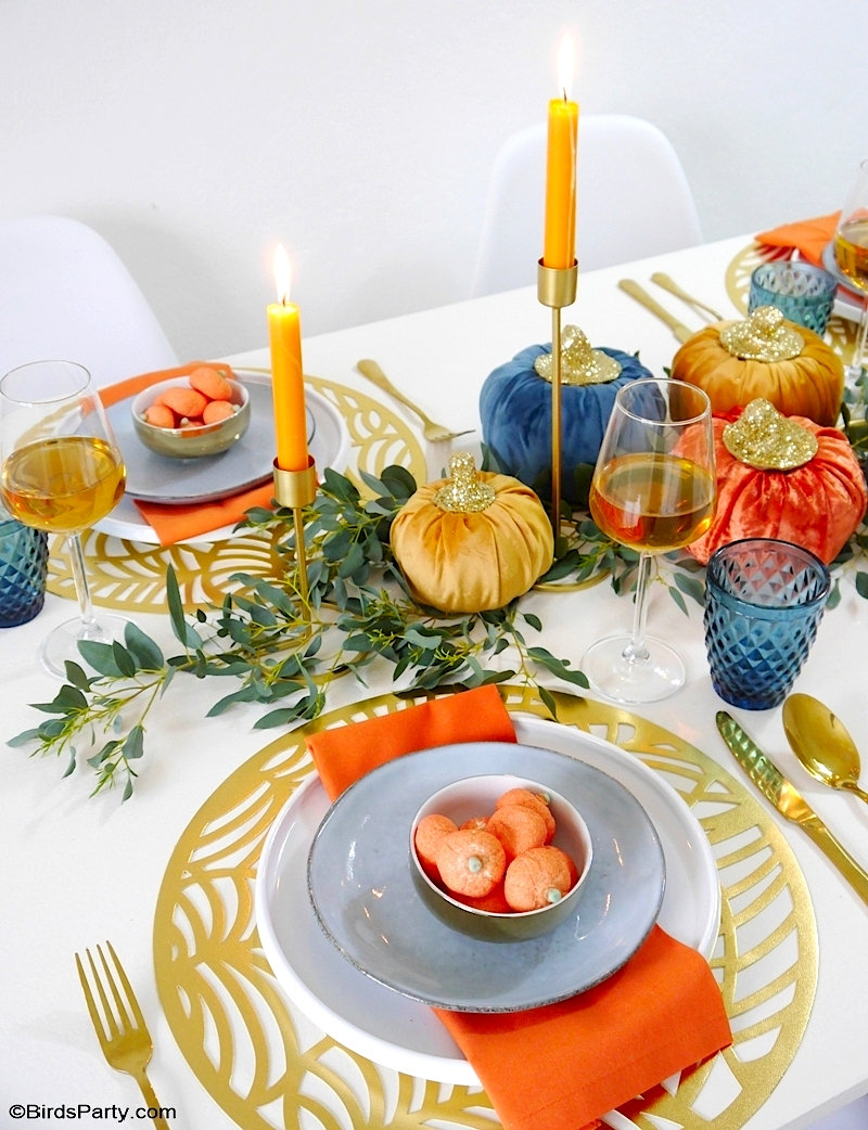 Jewel Toned Modern Thanksgiving Tablescape - Party Ideas | Party ...