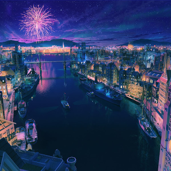 Anime City Night Fireworks Scenery 4k Wallpaper 182