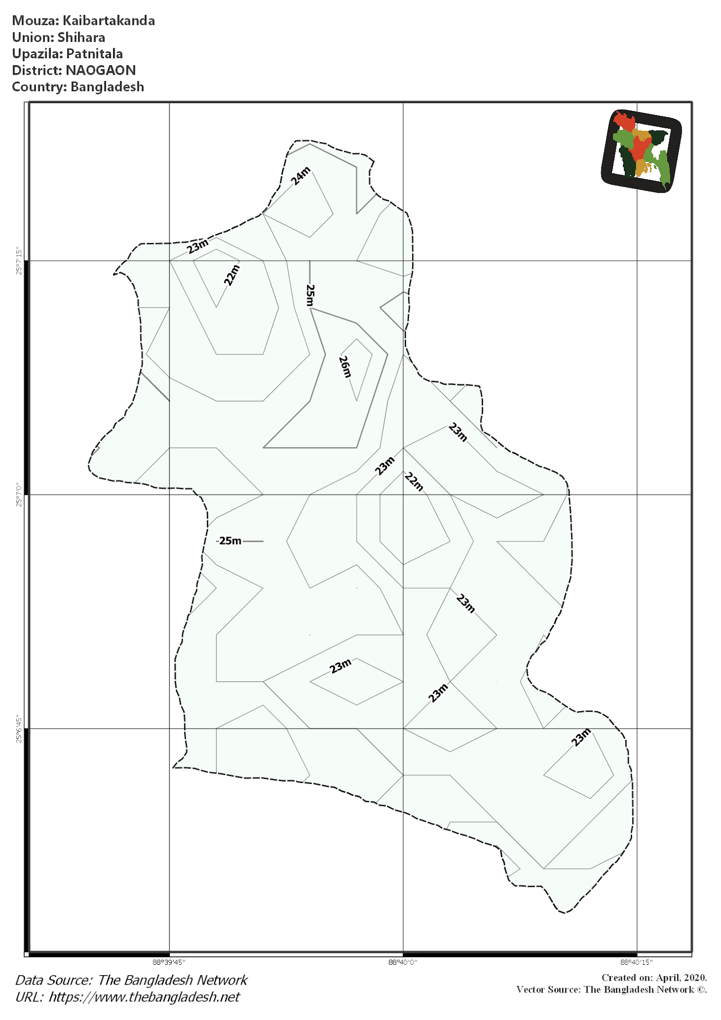 Map of Kaibartakanda Mouza of Patnitala Upazila, NAOGAON, Bangladesh.
