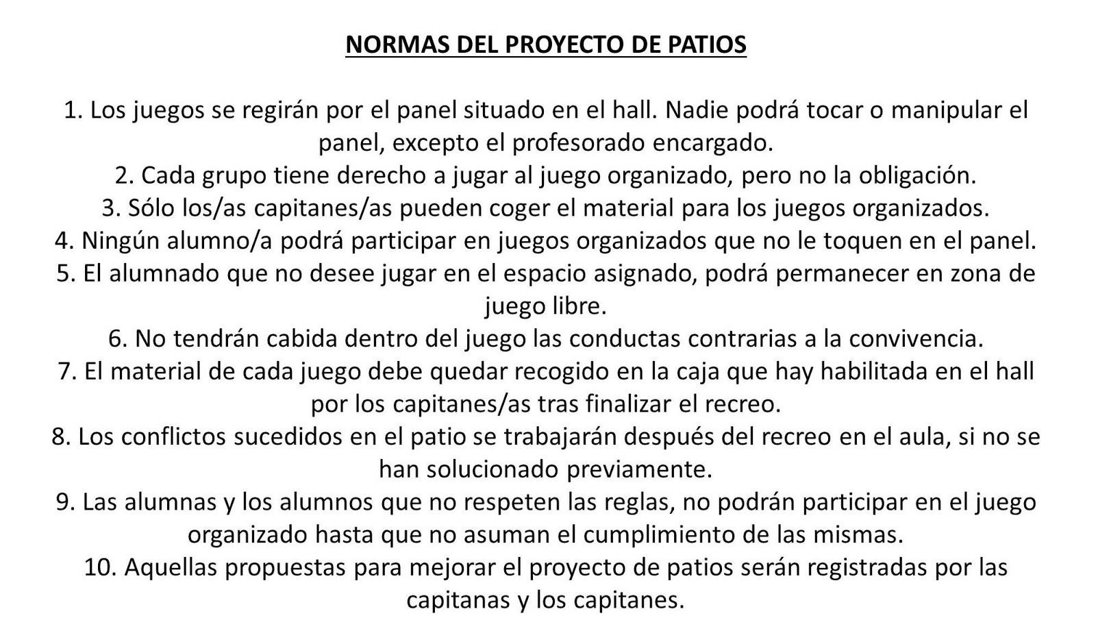 NORMAS DEL PROYECTO DE PATIOS