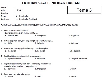 Download Soal Tematik Kelas 1 Tema 3 Subtema 1 Kegiatanku Di Pagi Hari Dan Kunci Jawaban Tahun 2020 Info Pendidikan