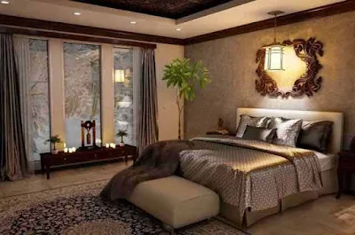 Master bedroom with luxury winter décor.