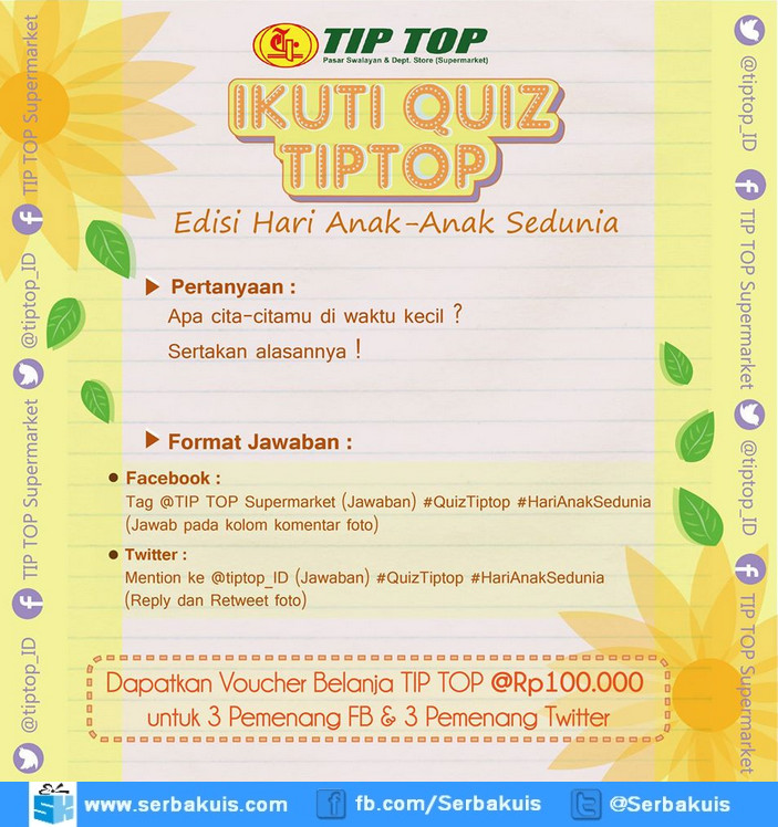 Kuis Hari Anak Sedunia Berhadiah Voucher TIPTOP 300K