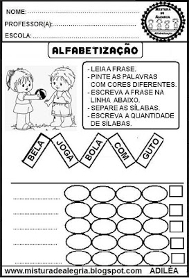Atividades com frases para alfabetização,consciência fonológica