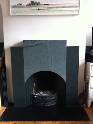 Contemporary design based on a Deco fire surround in two Slates from Cumbria