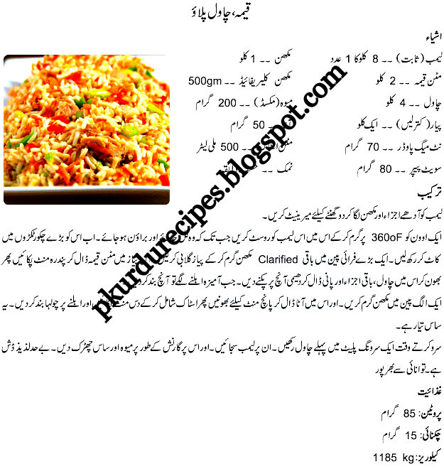 urdu special recipes Keema Pulao Urdu Recipe