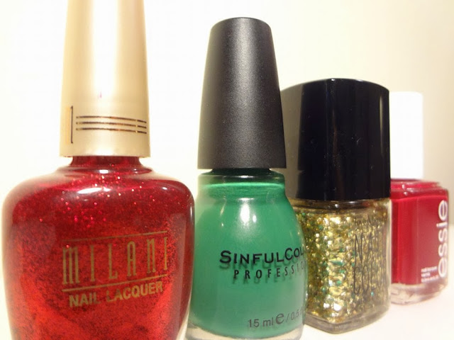 Ruby Jewels by Milani, Envy by Sinful Colors, Gold/Green by Love & Beauty, A List by Essie