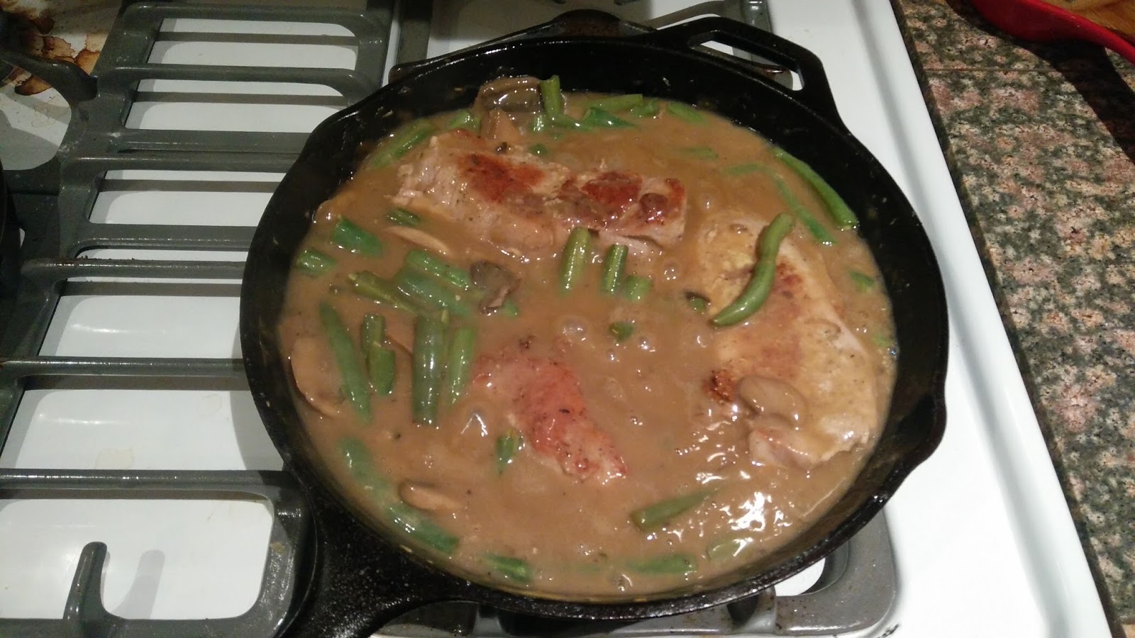 Bits, Bites, and Bountiful Eats Dijon Pork Chops with Mushroom & Green Bean Gravy