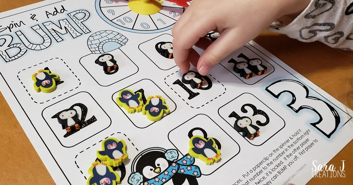 Penguin addition games are the perfect way to practice math facts for numbers up to 10. Easy print and play makes it ideal for kindergarten or first grade math centers. Grab your free printable games now!