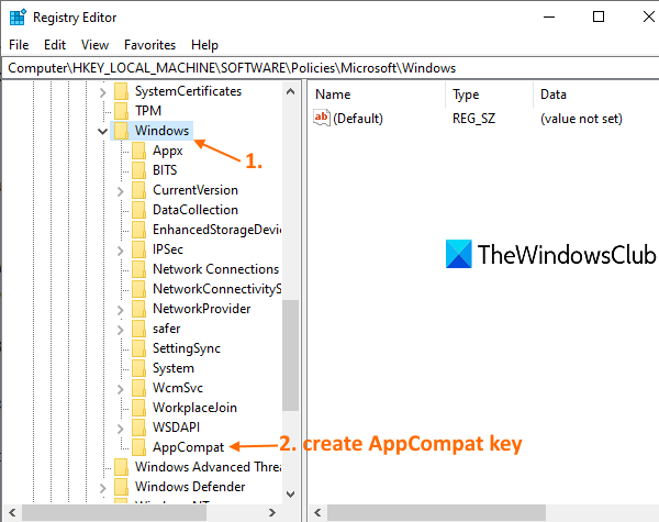 créer AppCompat dans la clé Windows