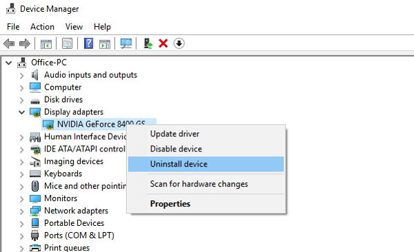 herstart Graphics Driver in Windows 10