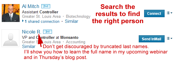 finding people on LinkedIn, Learning truncated last names on LinkedIn, LinkedIn advanced people search,