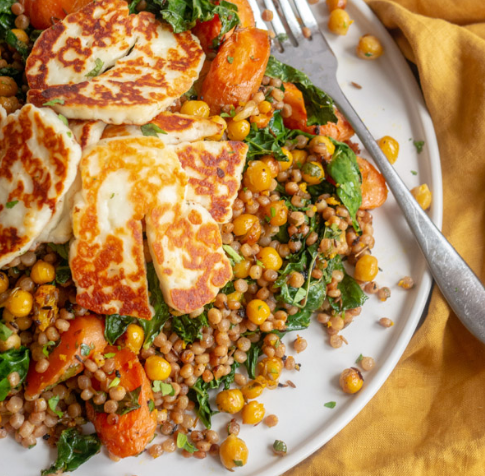  Fried Halloumi With Roast Carrots And Chickpeas Couscous