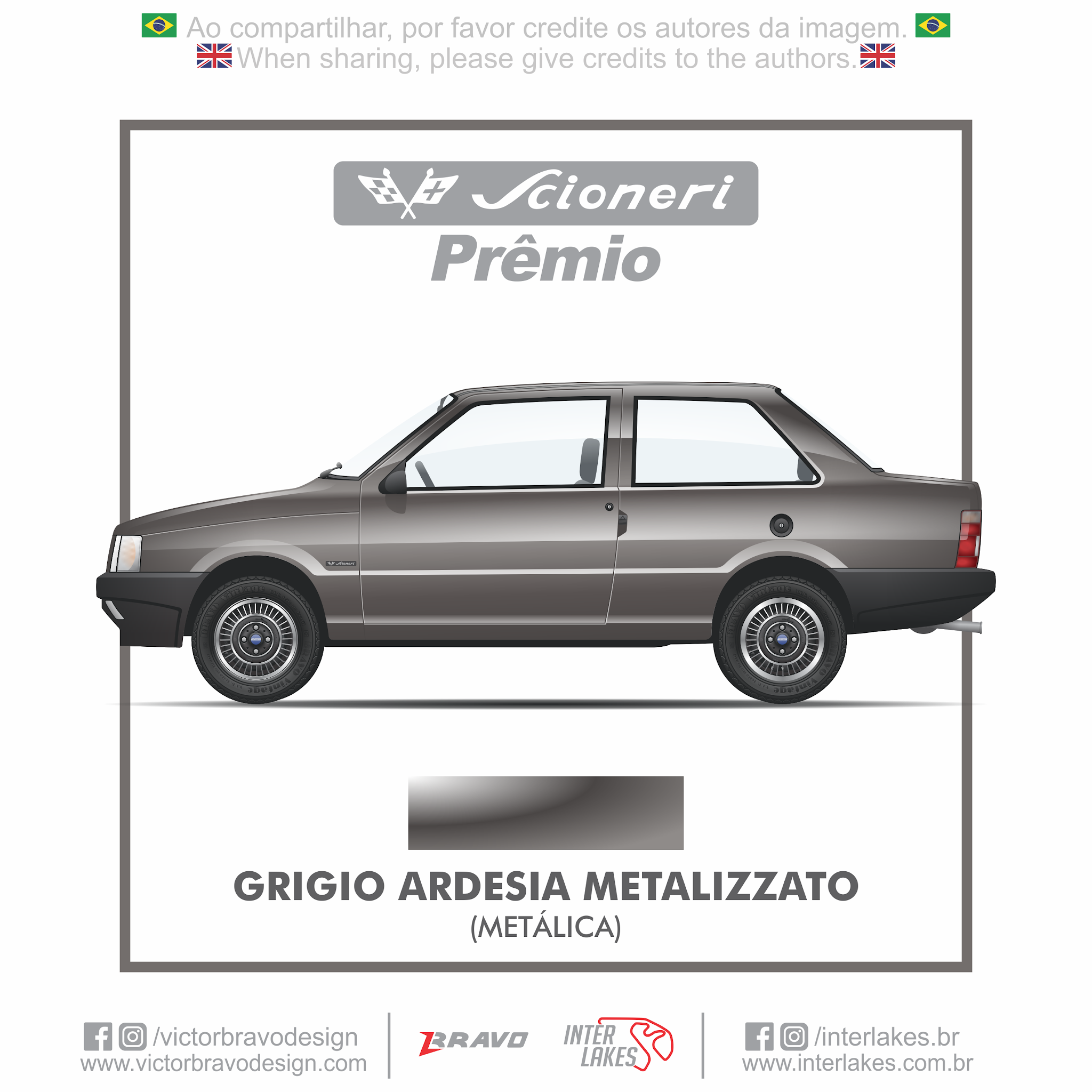 Imagem mostrando os desenhos com a cor do Scioneri Fiat Prêmio 1986 ; Grigio Ardesia Metalizzato