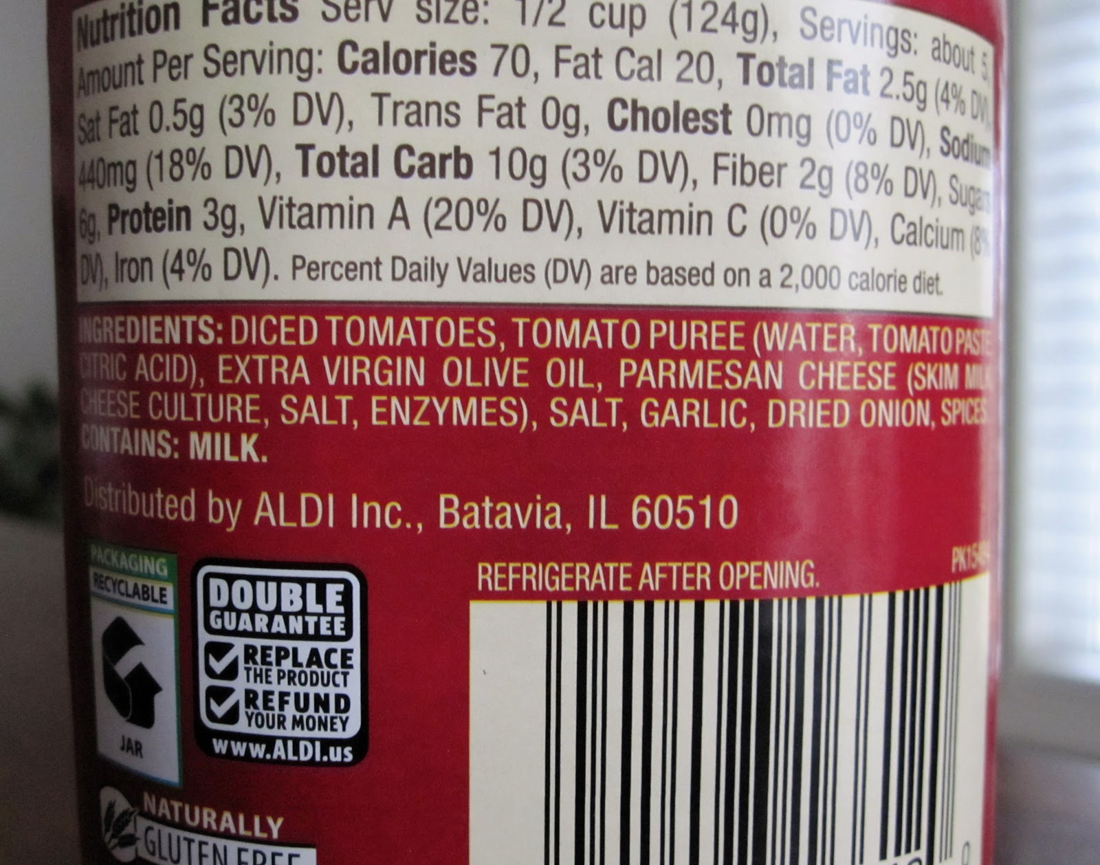 Primal at Aldi Chunky Marinara Pasta Sauce paleo diet food list