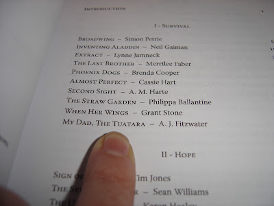 A table of contents listing the stories in Tales For Canterbury, with My Dad The Tuatara prominent