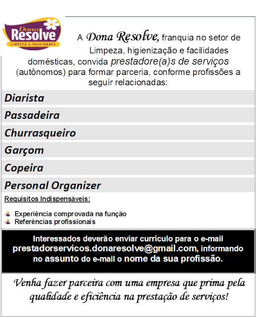 Emprego & Oportunidades Prestador de Serviços Diarista, Passadeira