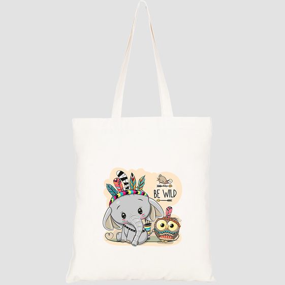 TÚI VẢI TOTE CANVAS IN HÌNH CUTE CARTOON TRIBAL ELEPHANT OWL HT507 – HTFASHION